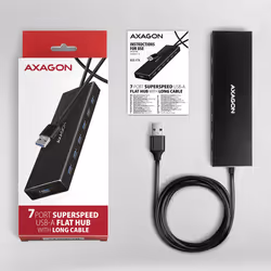 Axagon HUE-F7A 7x USB 3.2 Gen 1 ALU FLAT hub micro power IN 1m USB-A USB 3.2 Gen 1 (3.1 Gen 1) Type-A 5000 Mbit/s Nero - Vista aggiuntiva 7