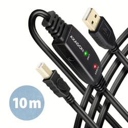 Axagon ADR-210B USB 2.0 A-M -> B-M active connecting/repeater cable 10m - Kabel - Digital/Daten cavo USB USB A USB B Nero