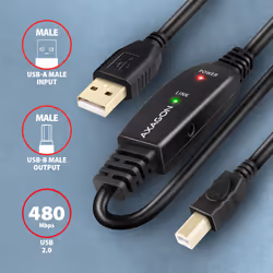 Axagon ADR-215B USB 2.0 A-M -> B-M active connecting/repeater cable 15m - Kabel - Digital/Daten cavo USB USB A USB B Nero - Vista aggiuntiva 3