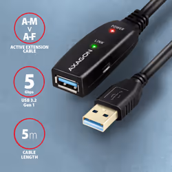 Axagon ADR-305 USB 3.2 Gen 1 A-M -> A-F active extension/repeater cable 5m - Kabel - Digital/Daten cavo USB USB 3.2 Gen 1 (3.1 Gen 1) USB A Nero - Vista aggiuntiva 3