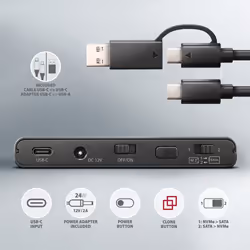 Axagon ADSA-CC USB-C 10Gbps - NVMe M.2 SSD & SATA 2.5/3.5 SSD/HDD CLONE MASTER 2 - Digital/Daten - NVMe USB 3.2 Gen 2 (3.1 Gen 2) Type-C Nero - Vista aggiuntiva 8