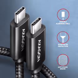 Axagon BUCM2-CM15AB Ladekabel USB-C zu USB-C 2.0, 1,5 m, PD 240 W 5 A, ALU - Schwarz - 1,5 Meter langes USB-C zu USB-C Kabel cavo USB USB 2.0 USB C Nero