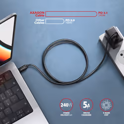 Axagon BUCM2-CM20AB Ladekabel USB-C zu USB-C 2.0, 2 m, PD 240 W 5 A, ALU - Schwarz - 2 Meter langes USB-C zu USB-C Kabel - Daten- und Ladefähig cavo USB USB 2.0 USB C Nero - Vista aggiuntiva 4