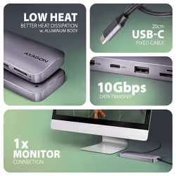 Axagon HMC-6GM2 USB 10Gbps hub USB-A USB-C HDMI M.2 SD/mSD PD 100W USB-C Cablato USB 3.2 Gen 2 (3.1 Gen 2) Type-C Grigio - Vista aggiuntiva 5