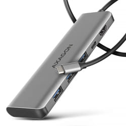 Axagon HMC-5H USB-C 3.2 Gen 1 hub 3x USB-A 4K HDMI PD 100W - Silber Cablato USB 3.2 Gen 1 (3.1 Gen 1) Type-C Argento