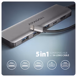 Axagon HMC-5H USB-C 3.2 Gen 1 hub 3x USB-A 4K HDMI PD 100W - Silber Cablato USB 3.2 Gen 1 (3.1 Gen 1) Type-C Argento - Vista aggiuntiva 2