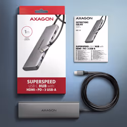 Axagon HMC-5H USB-C 3.2 Gen 1 hub 3x USB-A 4K HDMI PD 100W - Silber Cablato USB 3.2 Gen 1 (3.1 Gen 1) Type-C Argento - Vista aggiuntiva 6
