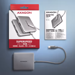 Axagon N HMC-5HL USB 5Gbps hub 2x USB-A HDMI 4k/60Hz RJ-45 GLAN PD 100W kabel USB-C Cablato USB 3.2 Gen 1 (3.1 Gen 1) Type-C Argento - Vista aggiuntiva 6