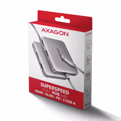 Axagon N HMC-5HL USB 5Gbps hub 2x USB-A HDMI 4k/60Hz RJ-45 GLAN PD 100W kabel USB-C Cablato USB 3.2 Gen 1 (3.1 Gen 1) Type-C Argento - Vista aggiuntiva 7
