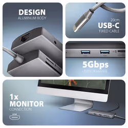 Axagon HMC-8HLSA replicatore di porte e docking station per laptop Cablato USB 3.2 Gen 1 (3.1 Gen 1) Type-C Grigio - Vista aggiuntiva 4