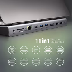 Axagon HMC-4KX3 replicatore di porte e docking station per laptop Cablato USB 3.2 Gen 1 (3.1 Gen 1) Type-C Grigio