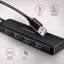 Axagon HUE-C1A hub di interfaccia USB 3.2 Gen 1 (3.1 Gen 1) Type-A 5000 Mbit/s Nero - Vista aggiuntiva 2