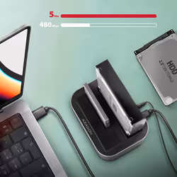 Axagon AXG ADSA-DC - Docking- und Kopierstation 2x 2.5''/3.5'' SATA USB 3.0 - Digital/Daten USB 3.2 Gen 1 (3.1 Gen 1) Type-A Grigio - Vista aggiuntiva 4