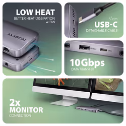 Axagon HMC-12GM2 replicatore di porte e docking station per laptop Cablato USB 3.2 Gen 2 (3.1 Gen 2) Type-C Grigio - Vista aggiuntiva 5