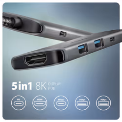 Axagon HMC-5H8K USB 5Gbps hub 2x USB-A USB-C HDMI 8k/30Hz PD 100W kabel USB-C Cablato USB 3.2 Gen 1 (3.1 Gen 1) Type-C Grigio - Vista aggiuntiva 2