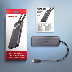 Axagon HMC-5H8K USB 5Gbps hub 2x USB-A USB-C HDMI 8k/30Hz PD 100W kabel USB-C Cablato USB 3.2 Gen 1 (3.1 Gen 1) Type-C Grigio - Vista aggiuntiva 7