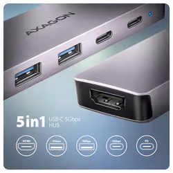 Axagon HMC-5H60 replicatore di porte e docking station per laptop Cablato USB 3.2 Gen 1 (3.1 Gen 1) Type-C Grigio - Vista aggiuntiva 2