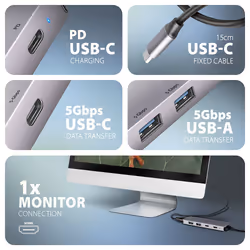 Axagon HMC-5H60 replicatore di porte e docking station per laptop Cablato USB 3.2 Gen 1 (3.1 Gen 1) Type-C Grigio - Vista aggiuntiva 3