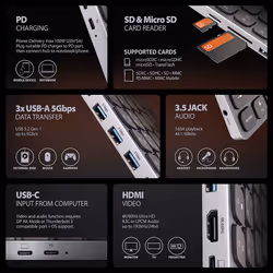 Axagon HMC-KB-US replicatore di porte e docking station per laptop Cablato USB 3.2 Gen 1 (3.1 Gen 1) Type-C Grigio - Vista aggiuntiva 4