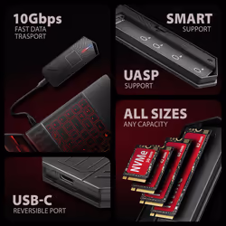 Axagon EEM2-GAM, USB-C 10Gbps - NVMe & SATA SSD GAME M.2 box, bezšroubkový Box esterno SSD Nero - Vista aggiuntiva 6