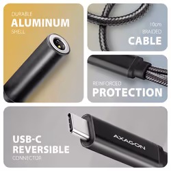Axagon ADA-HCPD cavo audio 0,1 m USB-C, 3.5 mm USB-C Nero - Vista aggiuntiva 3
