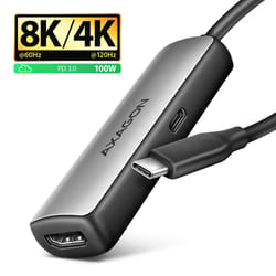 Axagon RVC-HI8KPD, USB-C -> HDMI 2.1 redukce / adaptér, 8K/60Hz, 4K/144Hz, HDR10+, PD100W 0,16 m USB tipo-C HDMI + USB Type-C