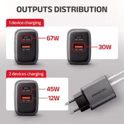 Axagon ACU-PQ67 Caricabatterie per dispositivi mobili Universale Nero, Grigio AC Ricarica rapida Interno - Vista aggiuntiva 7