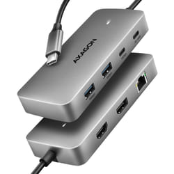 Axagon HUB USB HMC-CUB83X2, USB 10Gbps hub, 2x USB-A, USB-C, HDMI & DP 4k/144Hz, RJ-45 GLAN, PD 100W, kabel USB-C 15cm Cablato USB 3.2 Gen 2 (3.1 Gen 2) Type-C Grigio