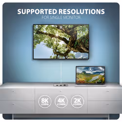 Axagon HUB USB HMC-CUB83X2, USB 10Gbps hub, 2x USB-A, USB-C, HDMI & DP 4k/144Hz, RJ-45 GLAN, PD 100W, kabel USB-C 15cm Cablato USB 3.2 Gen 2 (3.1 Gen 2) Type-C Grigio - Vista aggiuntiva 4
