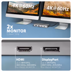 Axagon HUB USB HMC-CUB83X2, USB 10Gbps hub, 2x USB-A, USB-C, HDMI & DP 4k/144Hz, RJ-45 GLAN, PD 100W, kabel USB-C 15cm Cablato USB 3.2 Gen 2 (3.1 Gen 2) Type-C Grigio - Vista aggiuntiva 5