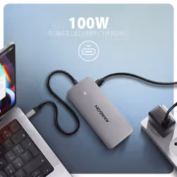 Axagon HUB USB HMC-CUB83X2, USB 10Gbps hub, 2x USB-A, USB-C, HDMI & DP 4k/144Hz, RJ-45 GLAN, PD 100W, kabel USB-C 15cm Cablato USB 3.2 Gen 2 (3.1 Gen 2) Type-C Grigio - Vista aggiuntiva 8