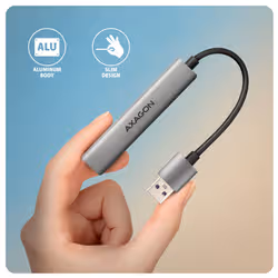 Axagon HUB USB HUE-STA, 4x USB ALU STRIP hub, 1x USB-A 5Gbps, 2x USB-A & 1x USB-C 480Mbps, kabel USB-A 12cm USB 3.2 Gen 1 (3.1 Gen 1) Type-A 5 Mbit/s Grigio - Vista aggiuntiva 5