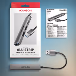 Axagon HUB USB HUE-STA, 4x USB ALU STRIP hub, 1x USB-A 5Gbps, 2x USB-A & 1x USB-C 480Mbps, kabel USB-A 12cm USB 3.2 Gen 1 (3.1 Gen 1) Type-A 5 Mbit/s Grigio - Vista aggiuntiva 6