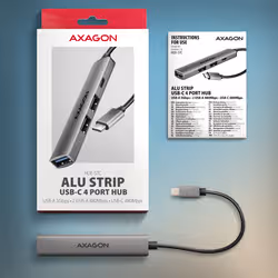 Axagon HUB USB HUE-STC, 4x USB ALU STRIP hub, 1x USB-A 5Gbps, 2x USB-A & 1x USB-C 480Mbps, kabel USB-C 12cm USB 3.2 Gen 1 (3.1 Gen 1) Type-C 5 Mbit/s Grigio - Vista aggiuntiva 6