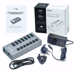 i-tec U3CHARGEHUB7 Caricabatterie per dispositivi mobili Universale Grigio AC Ricarica rapida Interno - Vista aggiuntiva 4
