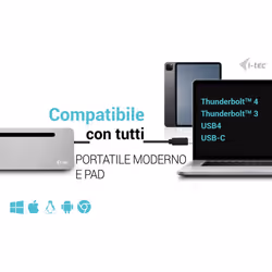 i-tec USB-C Metal Ergonomic 3x 4K Display Docking Station with Power Delivery 100 W + Universal Charger 100 W - Vista aggiuntiva 6