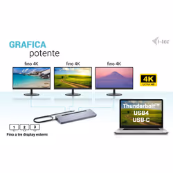 i-tec USB-C Metal Ergonomic 3x 4K Display Docking Station with Power Delivery 100 W + Universal Charger 100 W - Vista aggiuntiva 7
