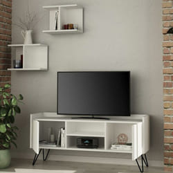 Parete Attrezzata Mobile Mobiletto tv Moderno con 2 Mensole in Legno mdf Bianco