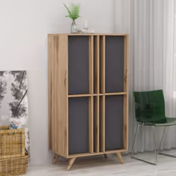 Credenza alta 4 ante Rilla 72x139 colore antracite noce Credenza moderna dotata di 4 ante battenti. Si caratterizza per il bi ...