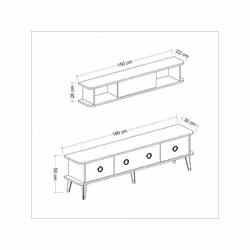 Porta tv con pensile Bientv 180 effetto marmo nero particolari argento Caratteristiche: Porta tv e pensile. Porta tv con 3 an ...