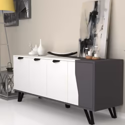 Madia Jasmine 4 ante 160x45x63H colore bianco ghisa Madia dal design unico. Il colore bianco viene macchiato dalla tinta ghis ...