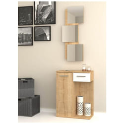 Mobile da Ingresso con Specchio Rovere Bianco Cassetto Mobiletto Entrata Moderno