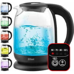 Zilan - Bollitore con corpo in vetro borosilicato alto, Spegnimento automatico con Led con Diversi Colori dei led, 1,7Lt, 5 diverse impostazioni di