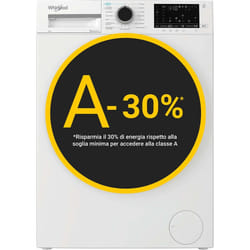 Whirlpool WAM R949WB IT, 9kg, classe A -30%, Bianco, Inverter, 1400 giri, Display digitale XL, vapore, porta nera, Wi-Fi