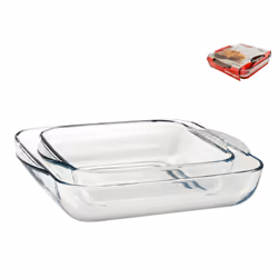 Pasabahce Confezione 2 Tegami Quadrati Borcam di Dimensioni 22x22 cm e 28x28 cm, Quadrato, 300 °C, Vetro, Turchia, 2 pz