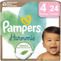 Un trattamento delicato che mantiene il bambino asciutto e comodo per tutto il giorno. I pannolini Pampers® Harmonie sono rea ...