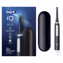 Oral-B Spazzolino Elettrico Ricaricabile iO 3 Nero, 1 Testina Di Ricambio, 1 Custodia Da Viaggio. 1 Spazzolino