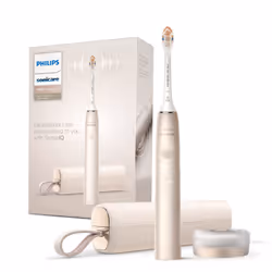 Philips DiamondClean Prestige 9900 Sonicare Spazzolino Elettrico Sonico con SenseIQ e App, con custodia da Viaggio, colorazione Champagne HX9992/11