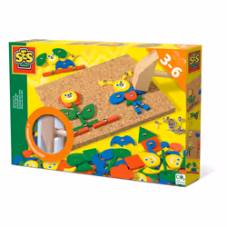 SES Creative Chiodini e martello, 3 anno/i, Sughero, Legno, Multicolore