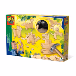 SES Creative Set di falegnameria - Dinosauri, Kit di attività manuali per bambini, 6 anno/i, Legno